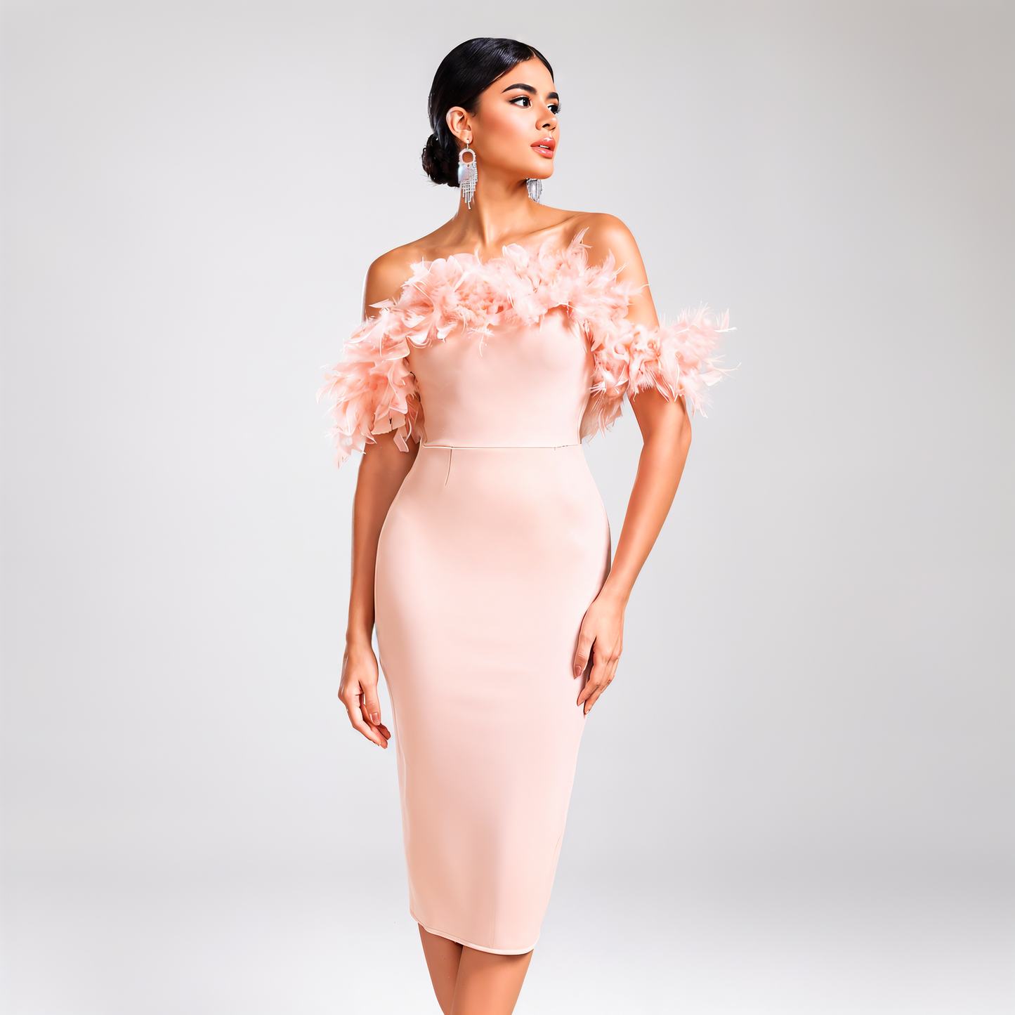 Celeste Feather Trim Bodycon Dress