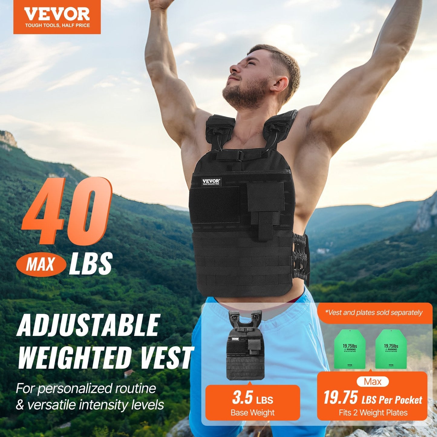 Weighted Vest, 40lb Weight Vest, Adjustable Body Weight Jacket For Men