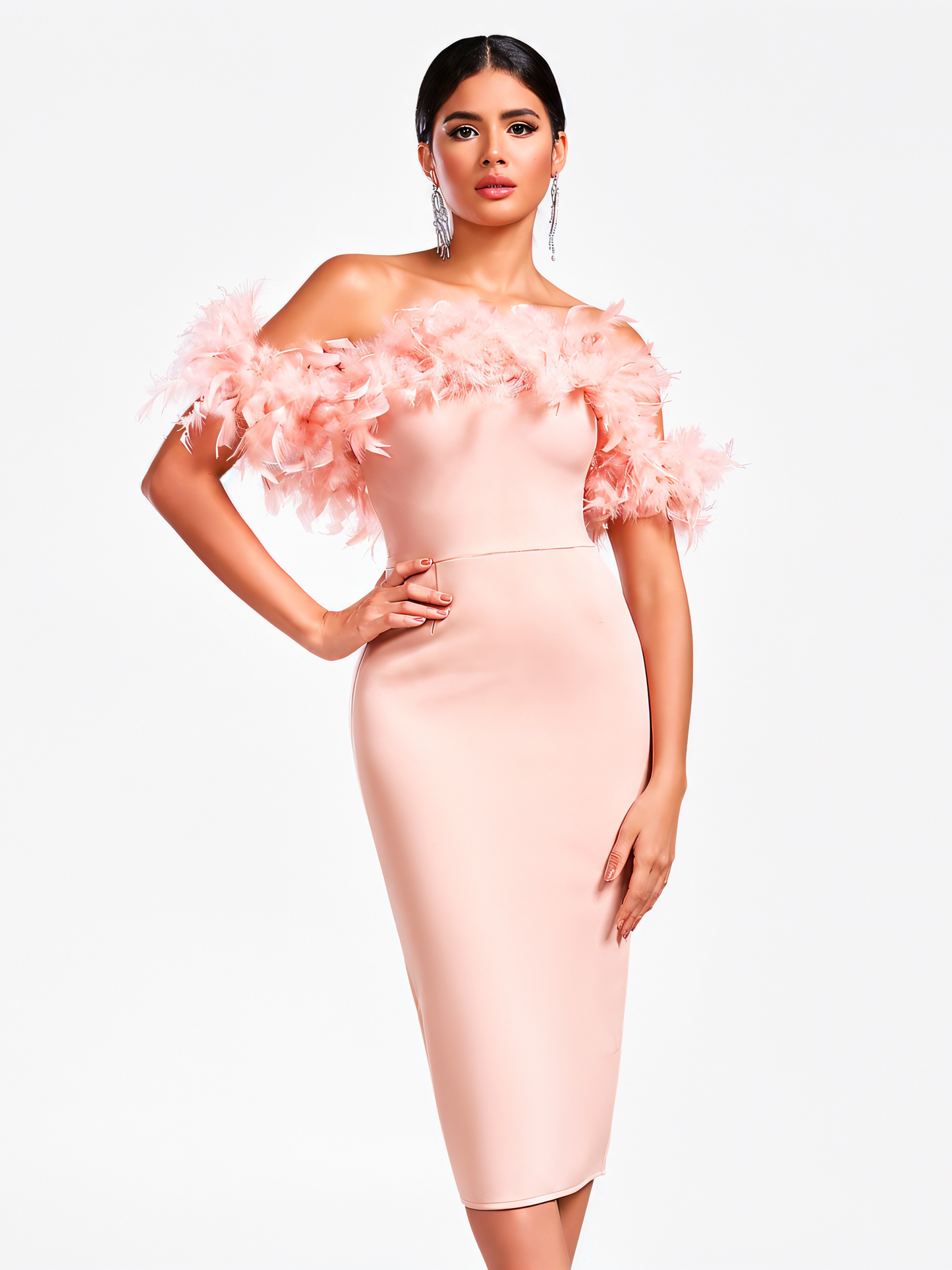 Celeste Feather Trim Bodycon Dress