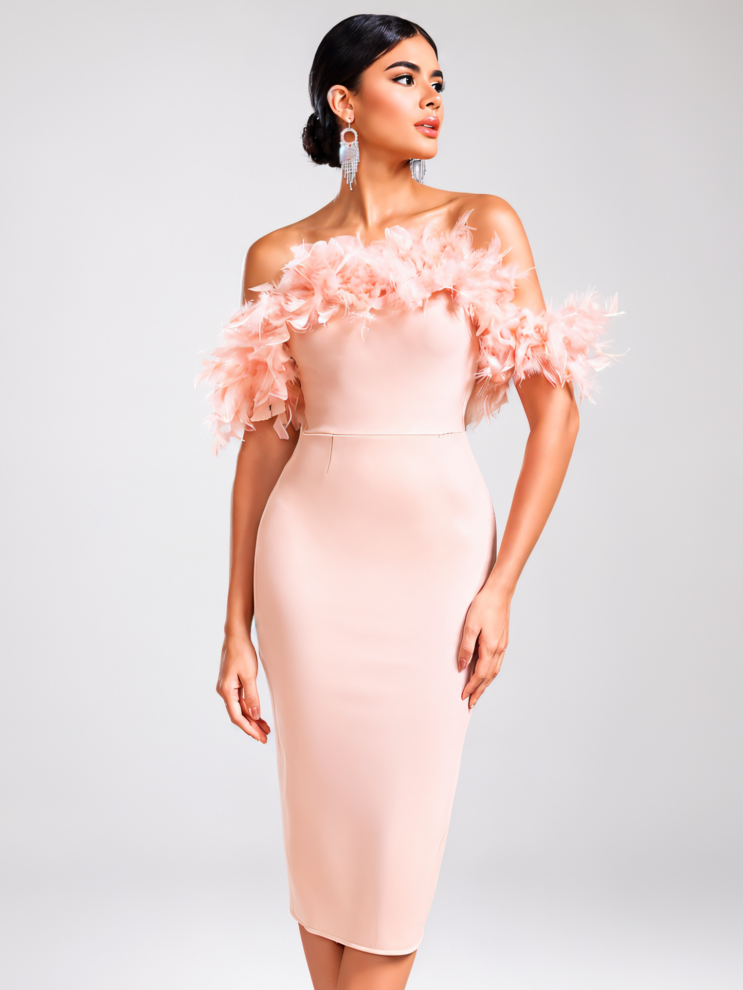 Celeste Feather Trim Bodycon Dress